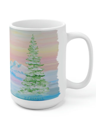 Mountain Winter painting by JJ Graber on white Ceramic 15oz Mug