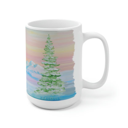 Mountain Winter painting by JJ Graber on white Ceramic 15oz Mug